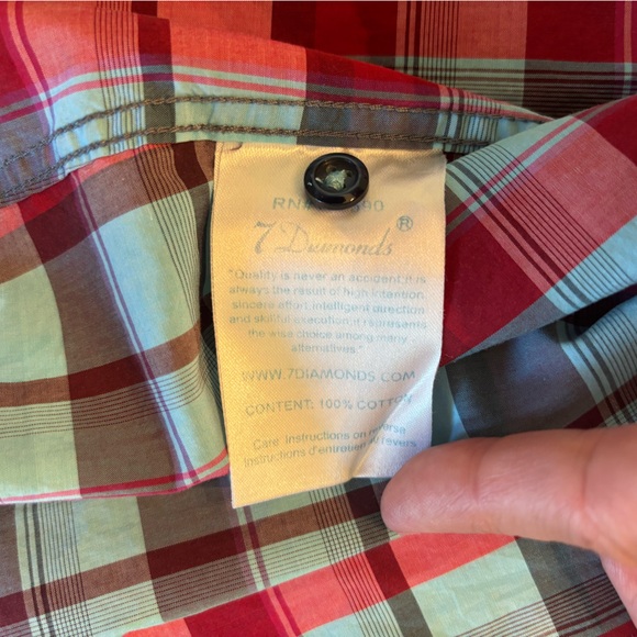 7 Diamonds Plaid Button Up in Teal and Red - Picture 5 of 7